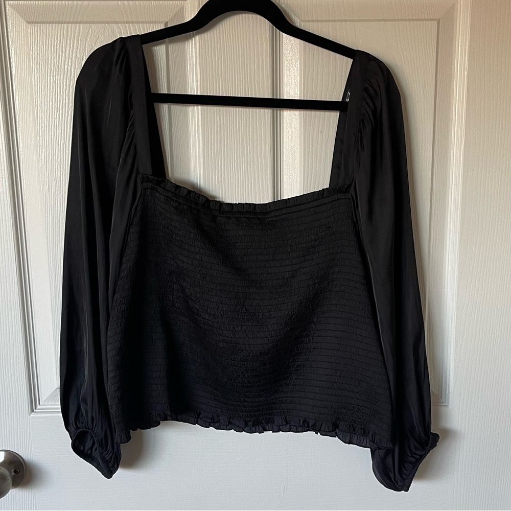 Black J.Crew smocked satin top